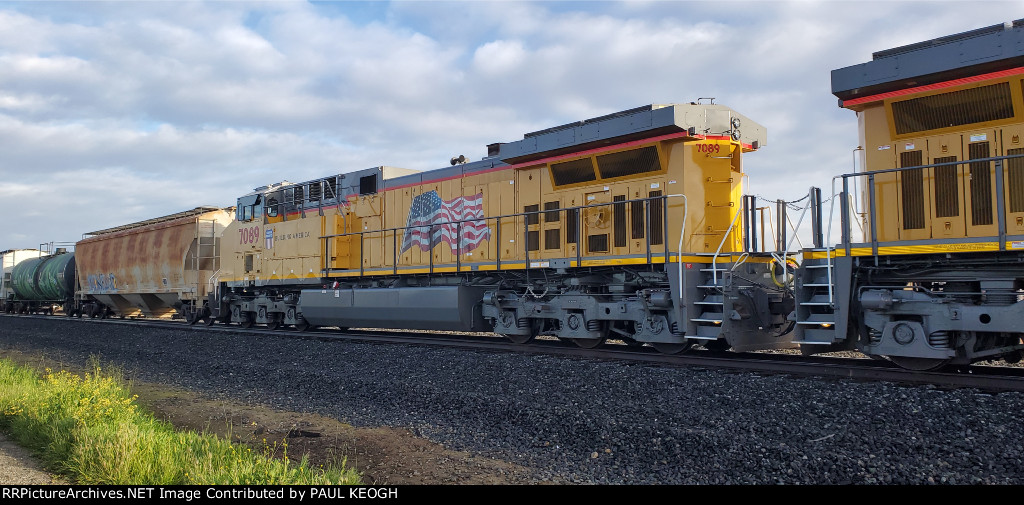 UP 7089 second C44ACM on the Fresno Local at the Madera Siding, California. 